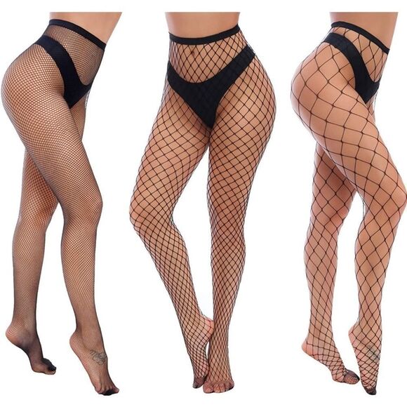 3 Pair High Waist Tights Fishnet Stockings Thigh H - Picture 5 of 7